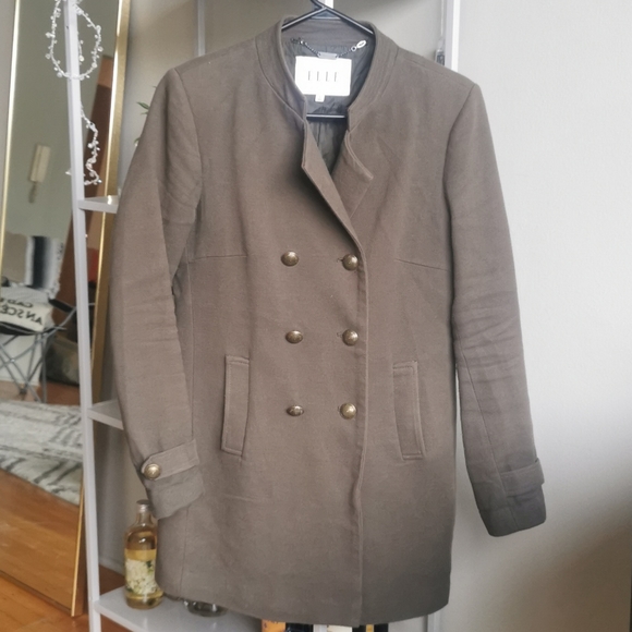 Elle Khaki Millitary collarless coat jacket - Picture 2 of 7